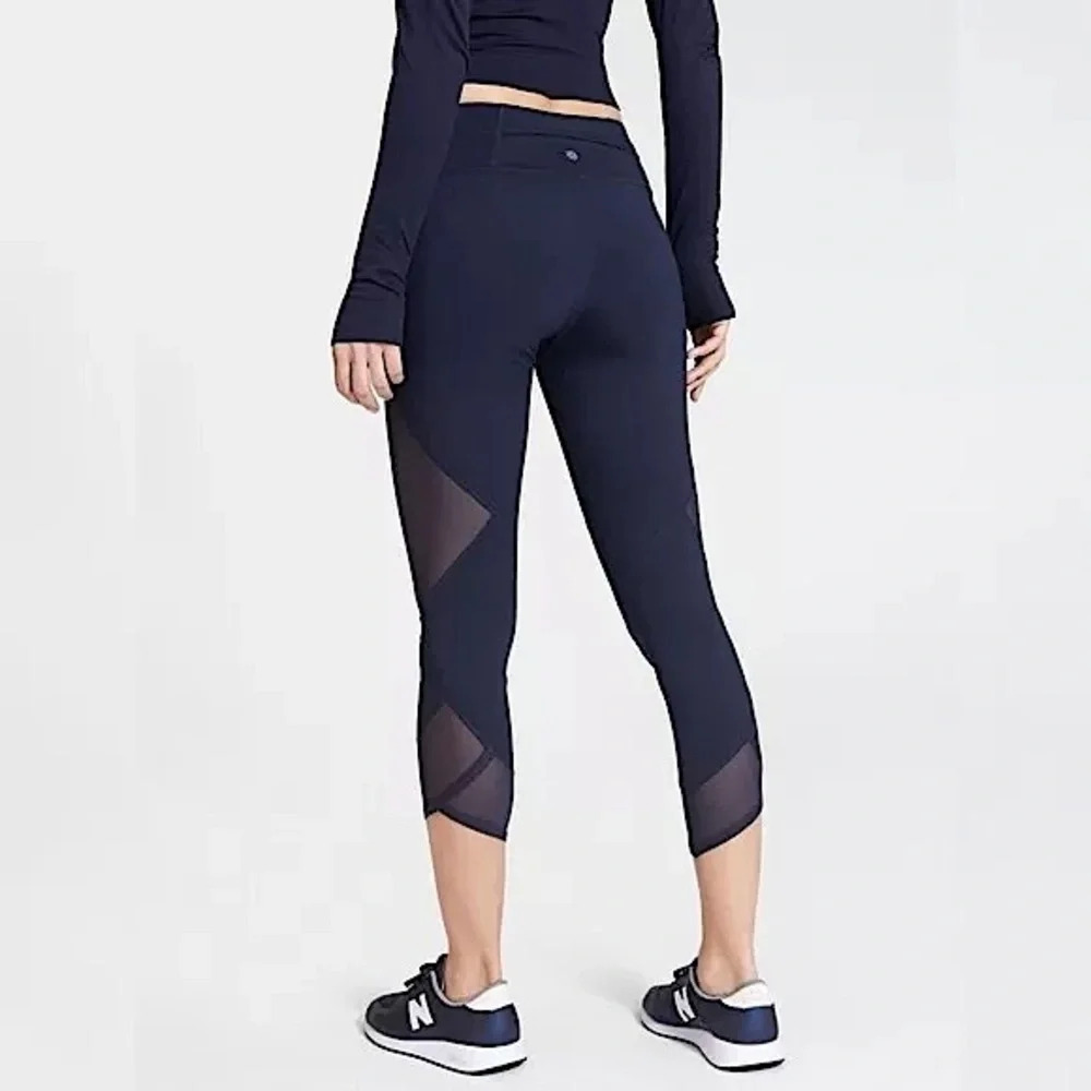 Athleta Aura Sonar Capri Leggings XS Navy Blue Mesh Compression Workout Run